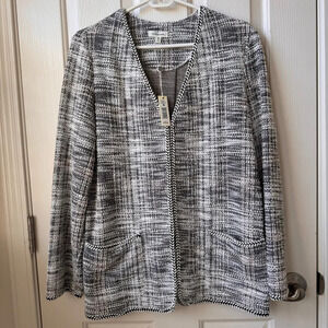 NWT Max Studio Tweed Nautical knit Blazer Sweater cardigan neutral Medium